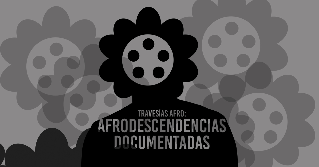 El texto Travesías afro: Afrodescendencias documentadas sobre una ilustración en tonos grises. 